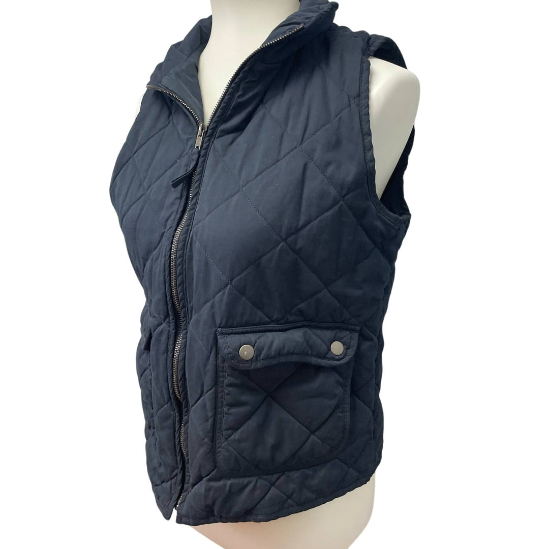 Thread &amp; Supply Womens Medium Navy Blue Quilted Full Zip Sleeveless Collar Vest
