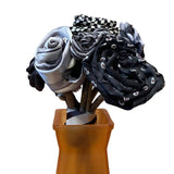Handmade Upcycled Neck Tie Black White Orange Halloween Rose Bouquet Glass Vase