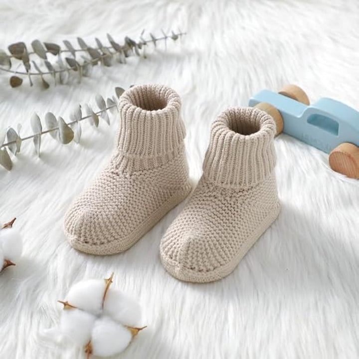 New Yixpoh Infant Baby Newborn Tan Soft Knit Crib Shoes Cozy Warm Socks Booties