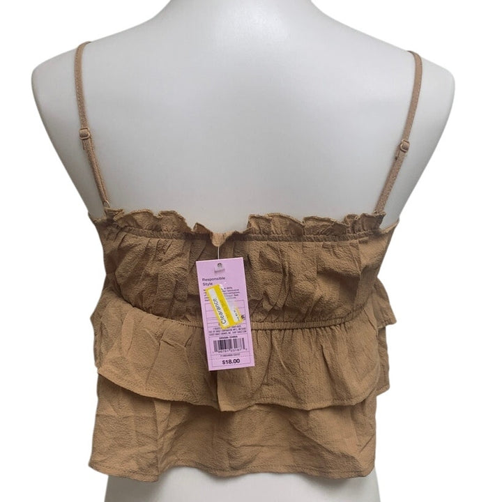 New Wild Fable Juniors XS Camel Brown Ruffled Strappy Cropped Top Shirt
