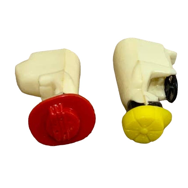 Small Vintage Molded Plastic Man Woman w Hats Driving Salt Pepper Shaker Set