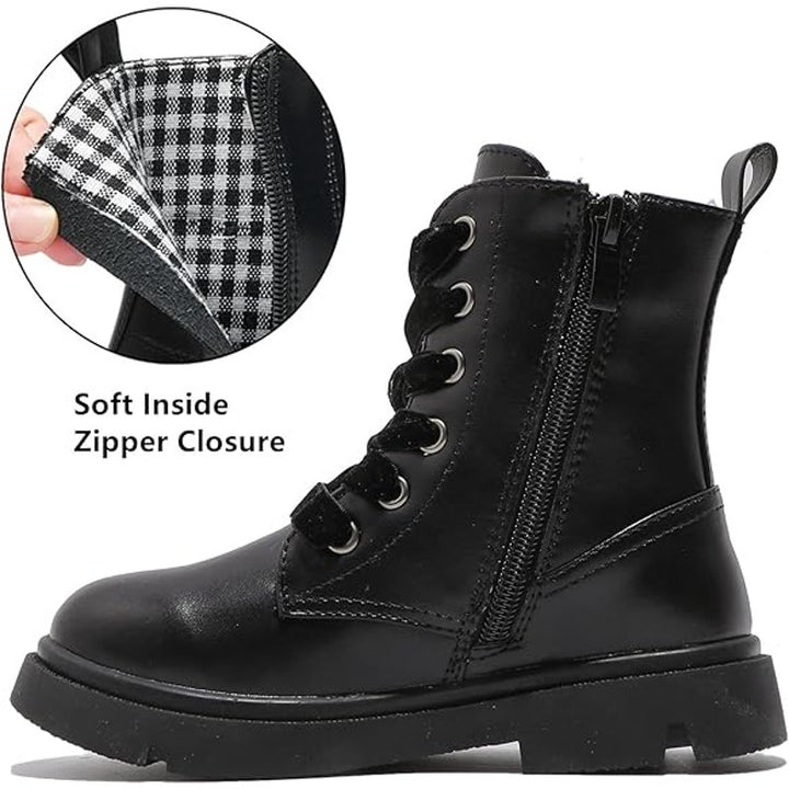 Dadawen Little Girls 13.5 Black Ankle Boots Lace Up Round Toe Side Zip Shoes