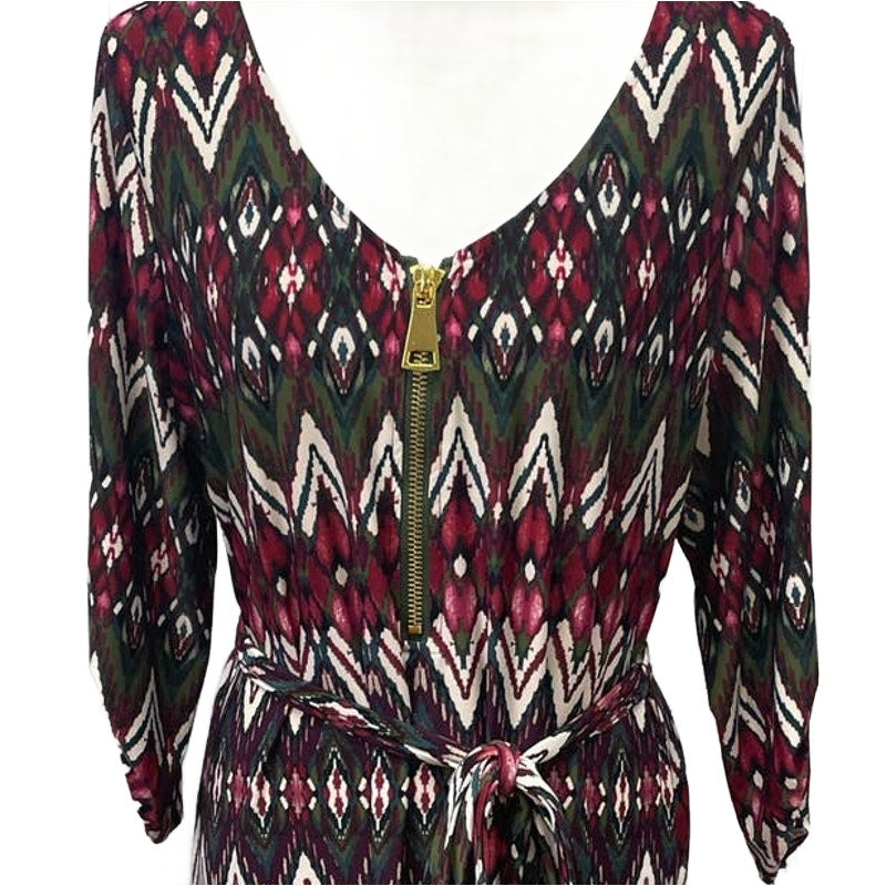 Tacera Womens 1X 3/4 Sleeve Geometric Pattern Belted Midi Lightweight Dress