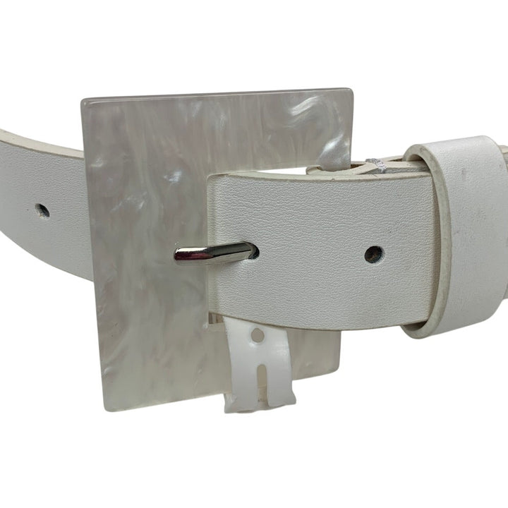 NWT A New Day Womens Small White Bonded Leather Square Buckle Fashion Belt