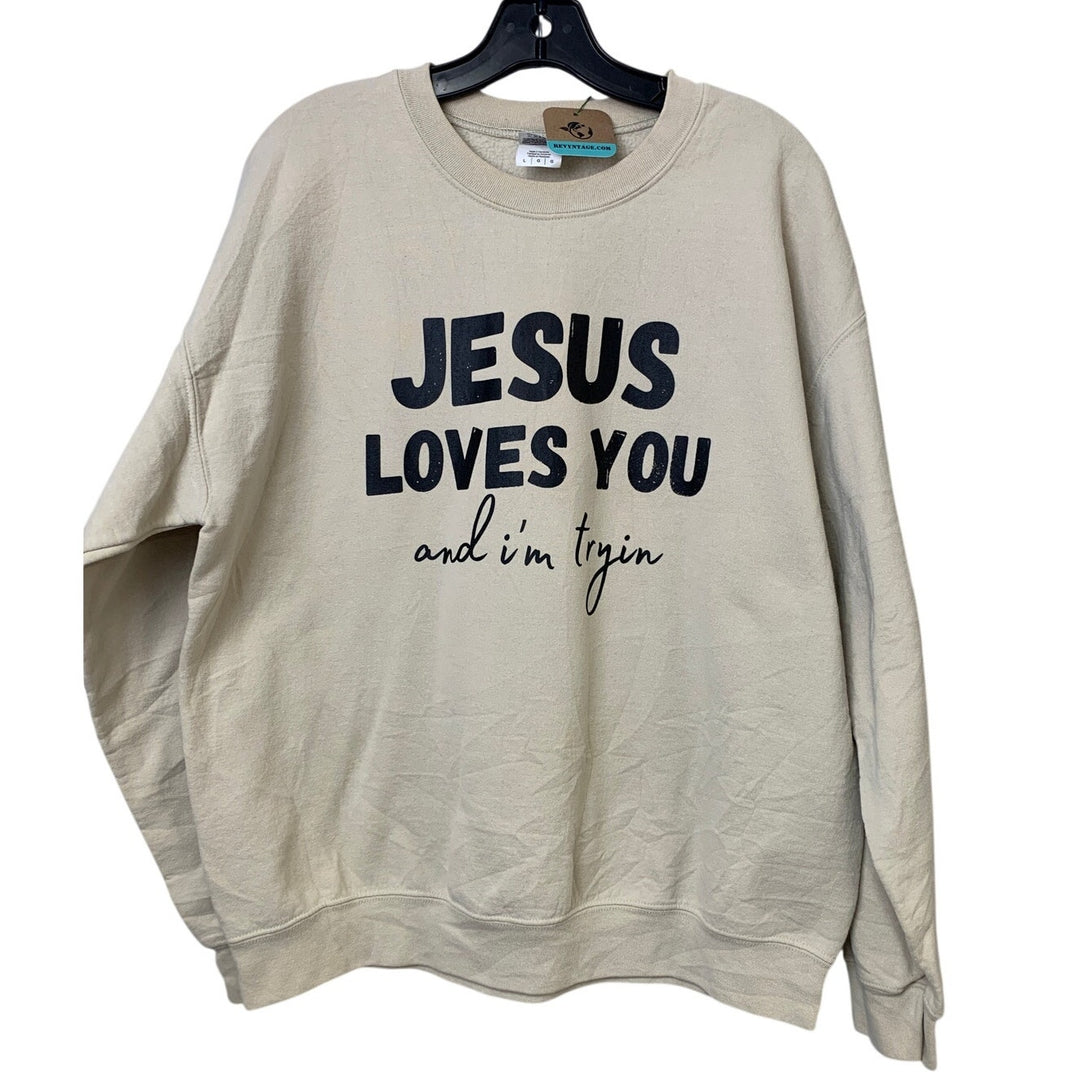 Upcycled Hand Printed Womens Large Jesus Loves You And I&