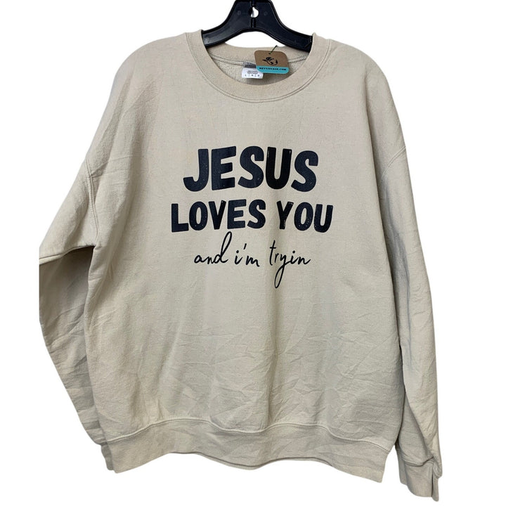 Upcycled Hand Printed Womens Large Jesus Loves You And I&