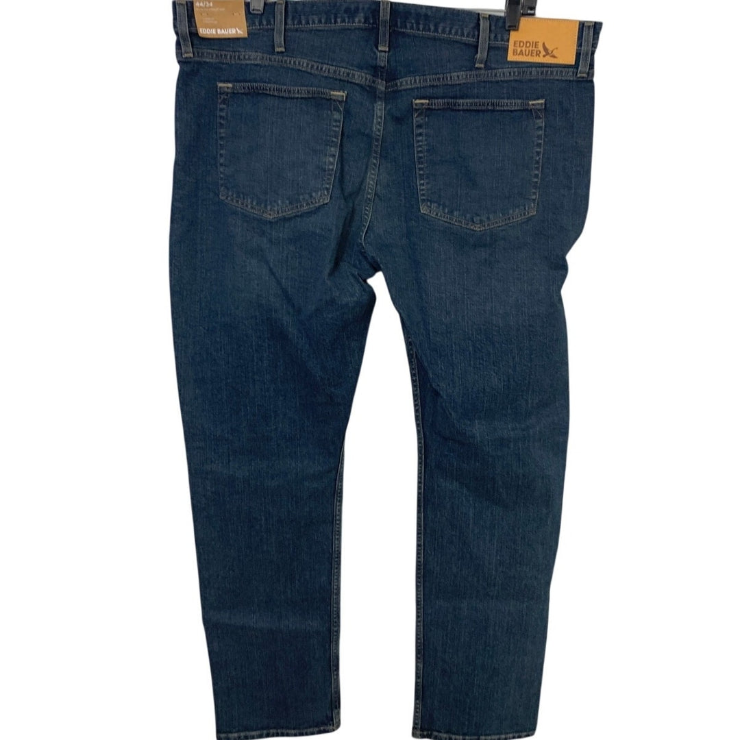 New Eddie Bauer Mens Size 44/34 Med Blue H2Low Flex Straight Leg Denim Jeans