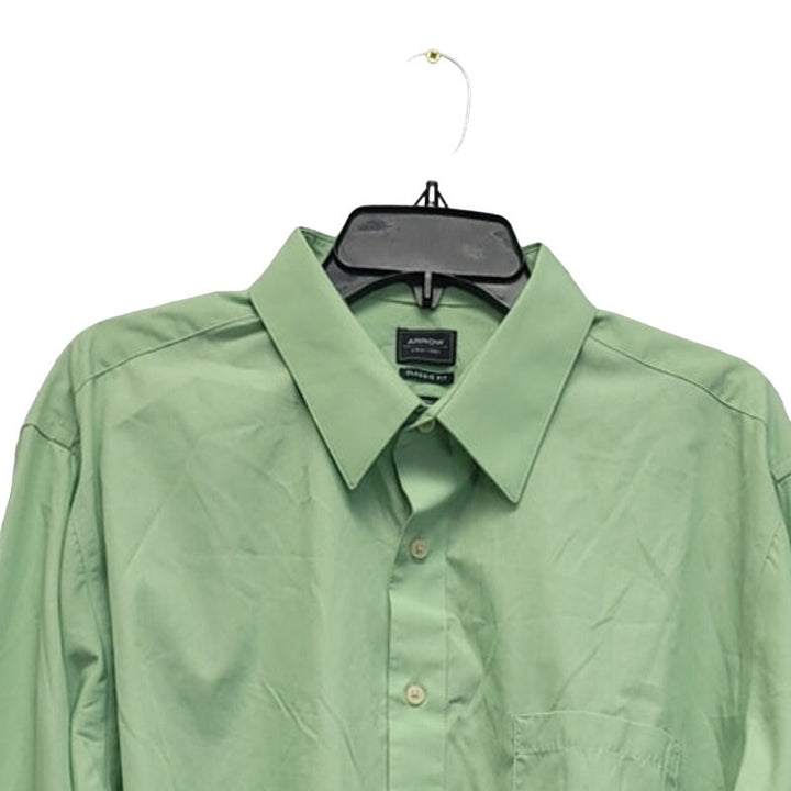 Arrow Mens XL Light Green PolyCotton Long Sleeve Button Up Shirt w Front Pocket