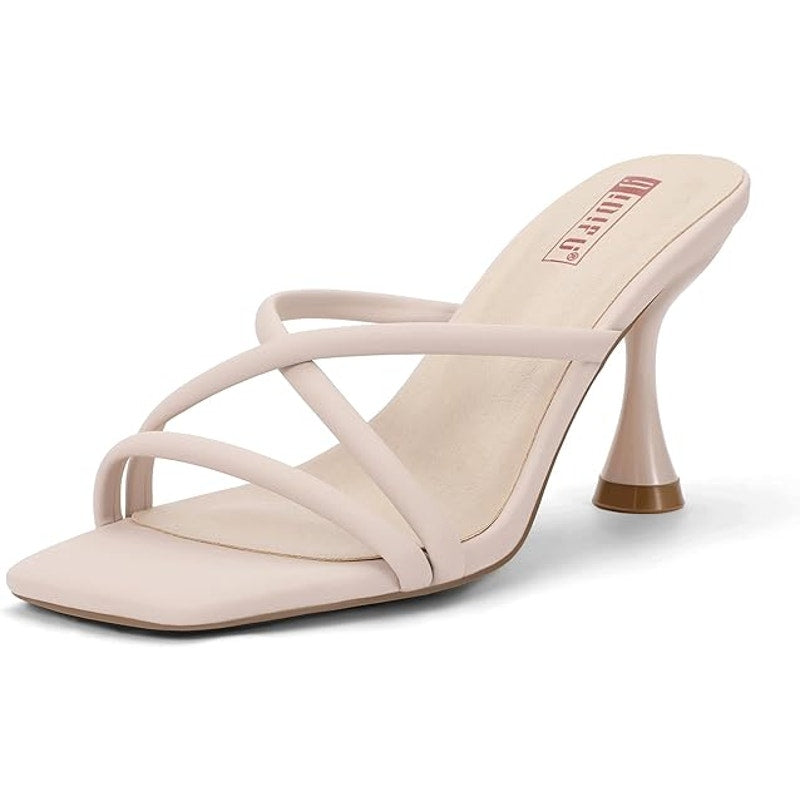 Idifu Womens Size 9 Pinkish Tan Open Toe 4" Heel Slide On Strappy Sandals Shoes