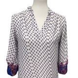 Wishful Park Small Red Blue White Floral Polka Dot Hi Low 1/2 Button Blouse Top