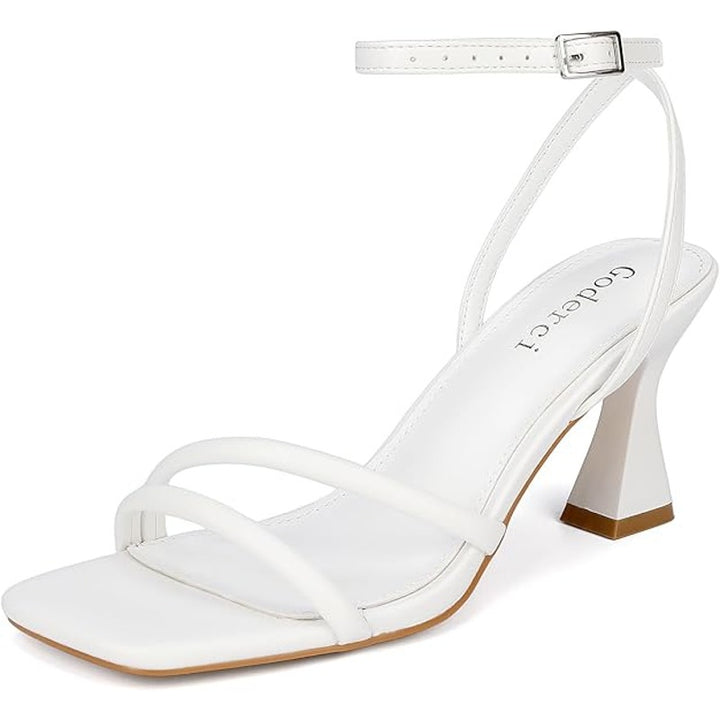 Goderci Womens Size 8.5 White 3" Heel Open Square Toe Ankle Strap Shoes