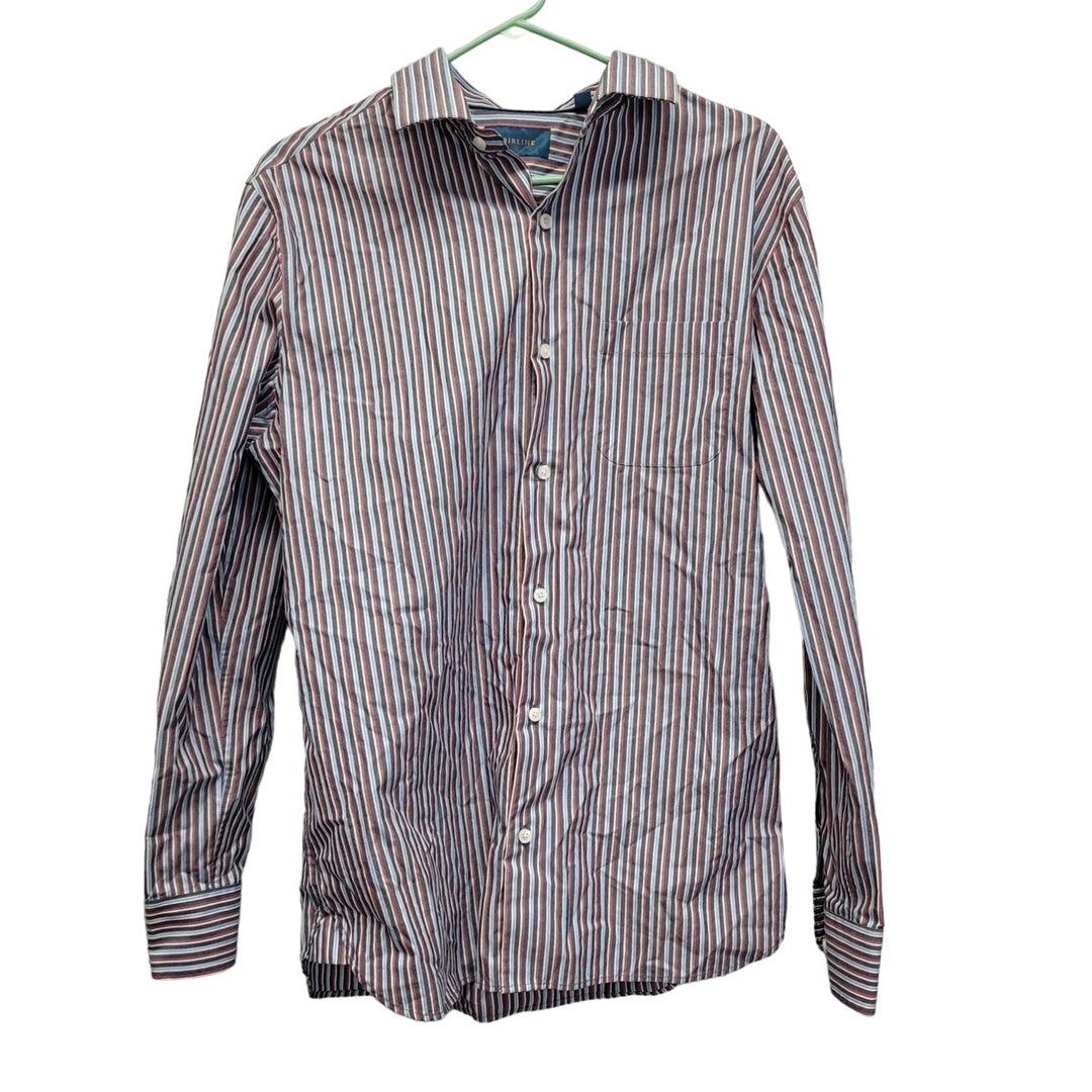 Fairline Mens Large Slim Fit Striped 100% Cotton Long Sleeve Button Up Shirt