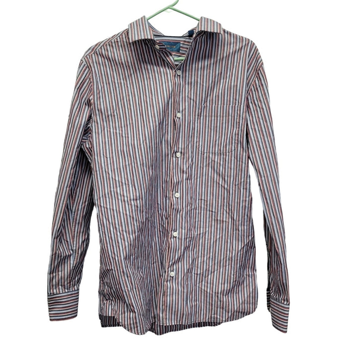 Fairline Mens Large Slim Fit Striped 100% Cotton Long Sleeve Button Up Shirt
