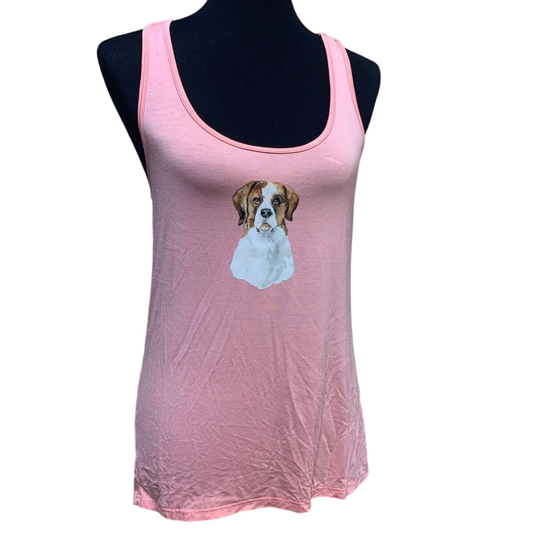 Hand Printed Upcycled XL St Bernard Puppy Dog Racer Back Modal Tank Top