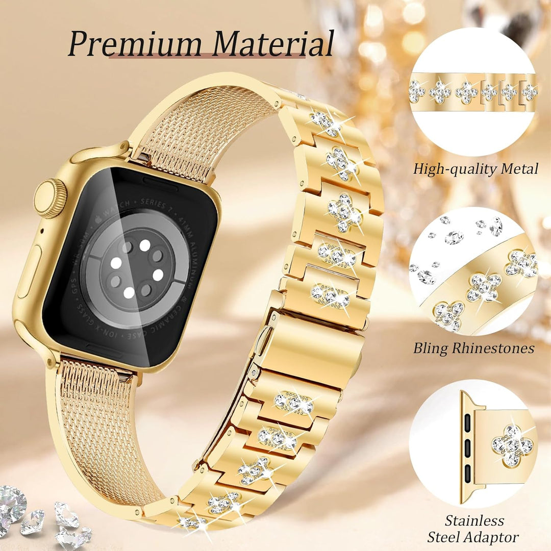 New Newlibery Gold Toned 38mm Four Leaf Clover Apple iWatch Replacement Band
