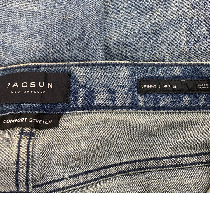 Pacsun Mens Size 30 X 32 Comfort Stretch Factory Distressed Denim Blue Jeans