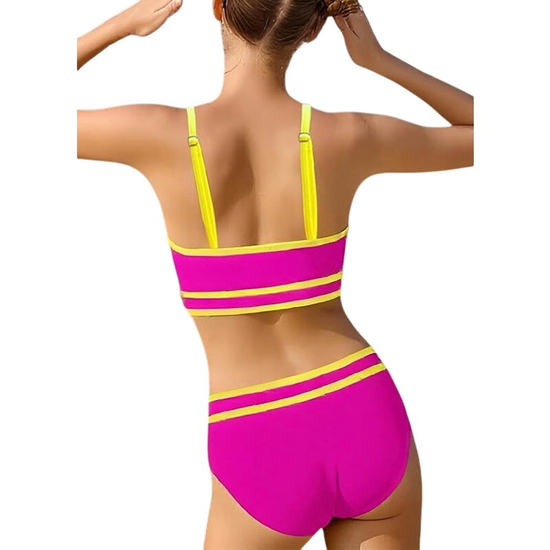 New Juniors Size 12-13Y High Waist Sporty 2 Piece Bikini Swimsuit w Sunglasses