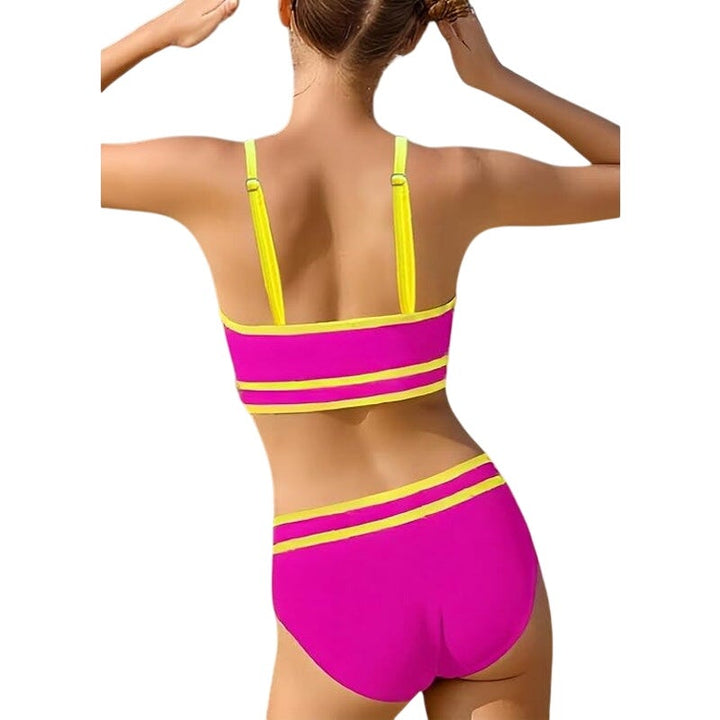 New Juniors Size 12-13Y High Waist Sporty 2 Piece Bikini Swimsuit w Sunglasses