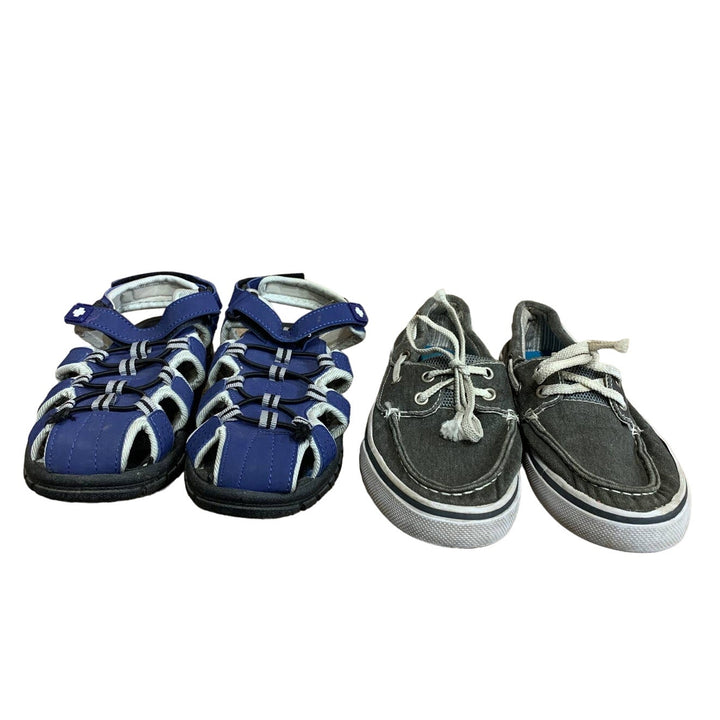 2 Pairs Boys Size 1 Cat &amp; Jack Lifeguard Swim Sandals Boat Loafer Slip on Shoes