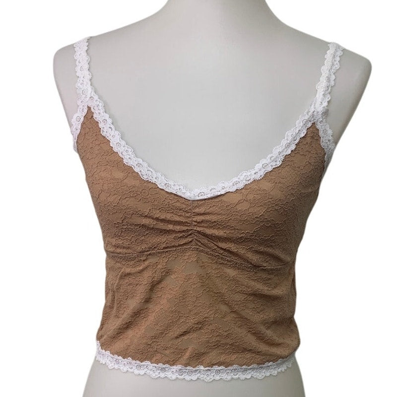 New American Eagle Womens Small Tan Vintage Lace Cami Bra Adustable Straps