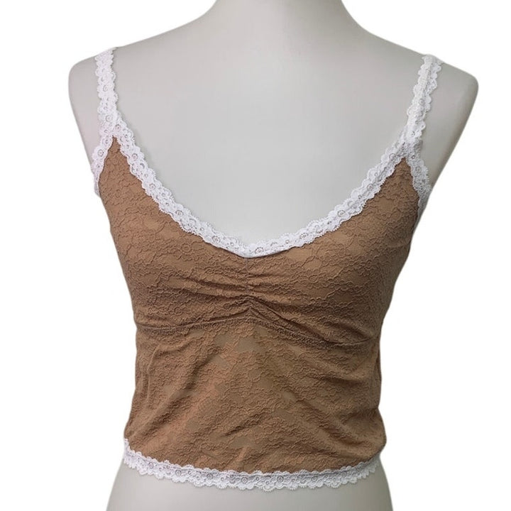 New American Eagle Womens Small Tan Vintage Lace Cami Bra Adustable Straps