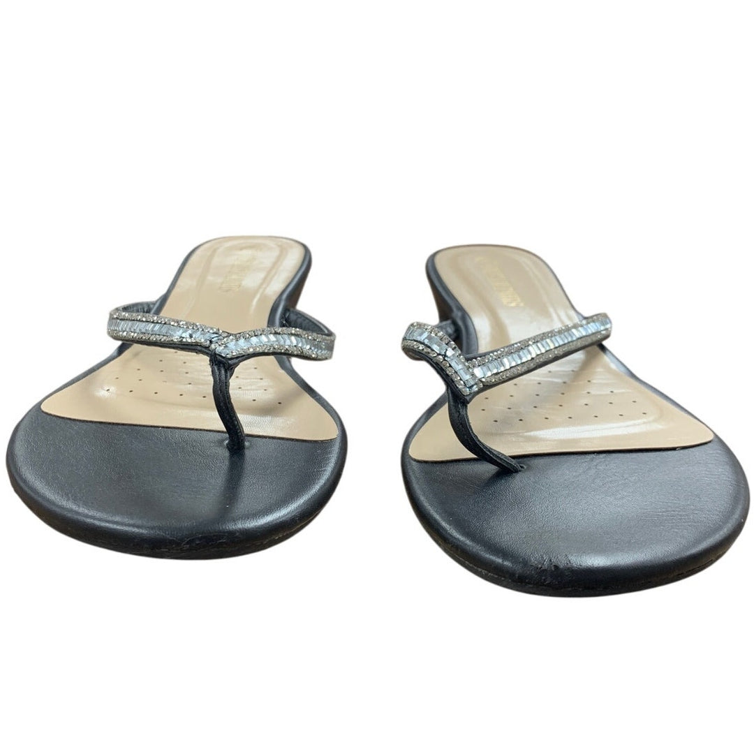 Dream Pairs Womens Size 10 Black SIlver Rhinestone 1.25" Wedge Heel Sandals
