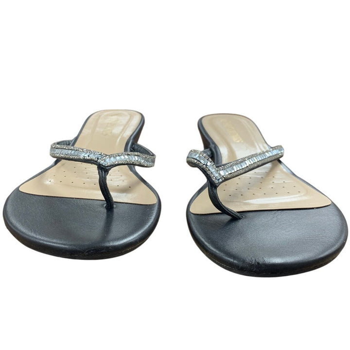 Dream Pairs Womens Size 10 Black SIlver Rhinestone 1.25" Wedge Heel Sandals