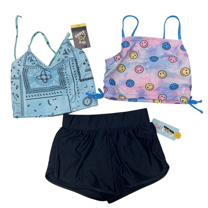 Lot of 3 New Cat &amp; Jack Art Class Girls Medium Smiley Face Bikini Top Swim Short