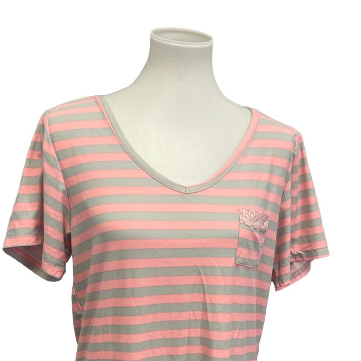Not A Morning Person Womens Medium Short Sleeve V-Neck Striped Nightgown