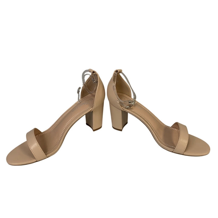 Shoe Land Womens Size 10 Beige 3.25" Heel Ankle Strap Open Round Toe Shoes
