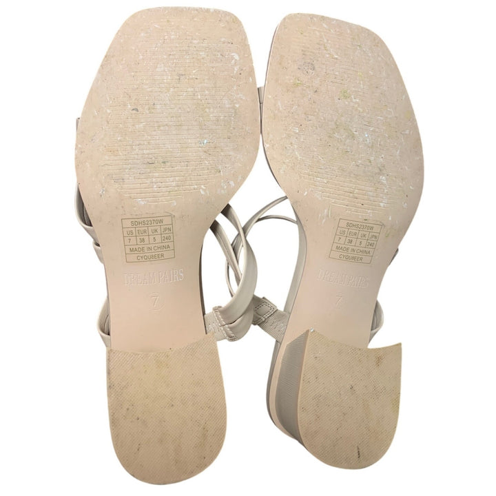 Dream Pair Womens 7 Nude Tan Open Toe Low Block Heel Strappy Sandals Dress Shoes