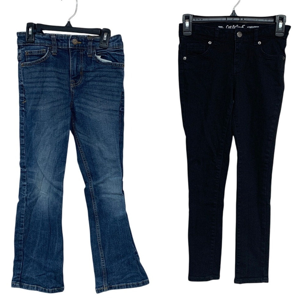 2 Cat &amp; Jack Girls Size 10 Stretch Adjustable Waist Boot Cut Skinny Denim Jeans