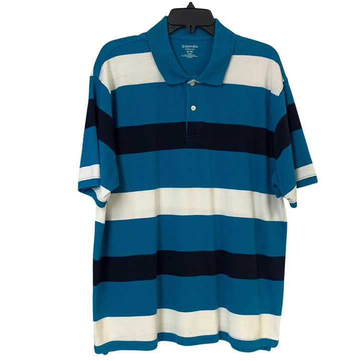 Lot of 2 Mens St Johns Bay Mens XL Classic Blue Striped Short Sleeve Polo Shirt