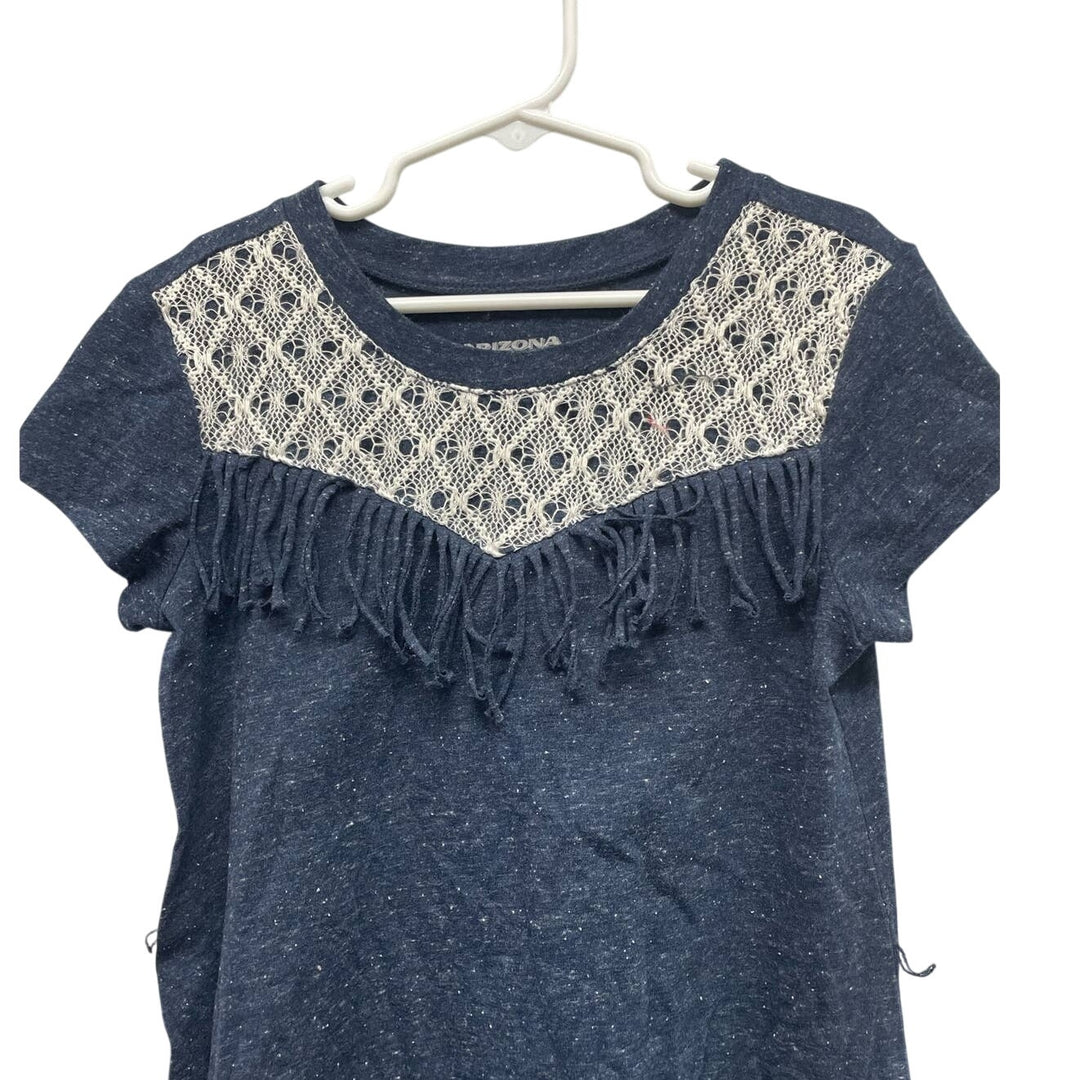 Arizona Jeans Girls Medium (10/12) Short Sleeve Fringed Lacy PolyCotton Dress
