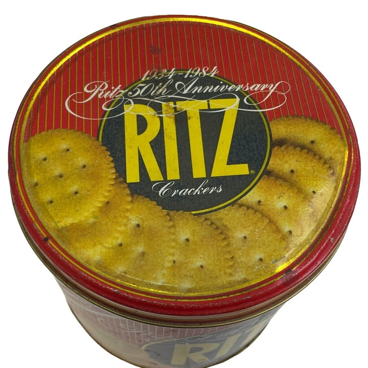 Vintage 1984 50th Anniversary Ritz Crackers Round 12oz Metal Tin w Lid