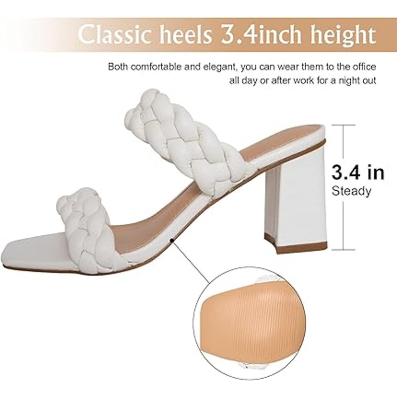 Athlefit Womens Size 6 White Faux Leather Braided 3" Block Heel Sandal Shoes