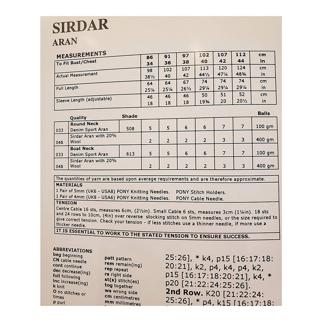 New Sirdar 5110 Denim Sport Aran Mens Womens Cabled Sweater Knitting Pattern