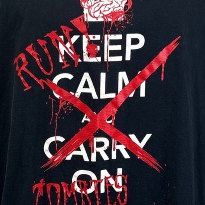 Keep Calm Run Zombies Are Coming Mens 3XL 100% Cotton Short Sleeve Tee Shirt