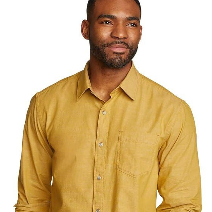 New Eddie Bauer Mens Moss Yellow Camano 100% Cotton Long Sleeve Button Up Shirt