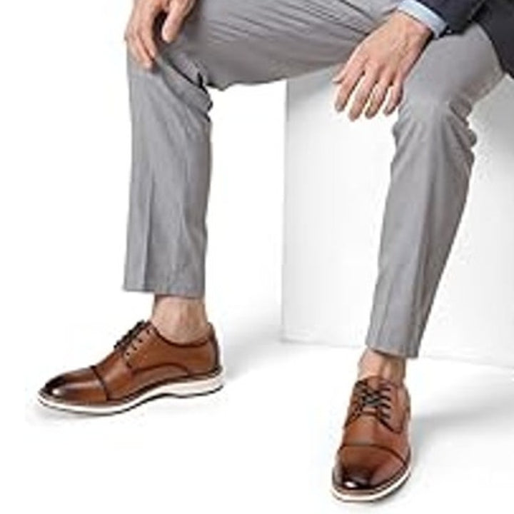 Meridos Mens Size 10 Chestnut Brown Faux Leather Lace Up Wingtip Oxford Shoes
