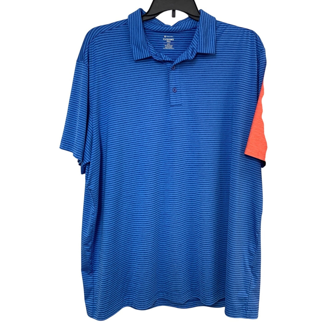 Lot of 2 Performance Polo Blue Orange XXL Striped Heathered Short Sleeve Shirts