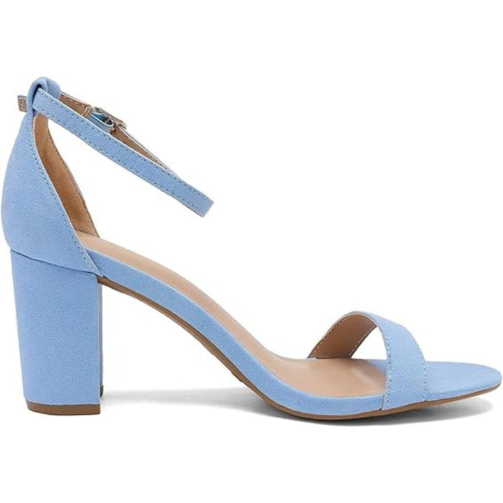 Dream Pairs Womens 8 Baby Blue Faux Suede Open Toe Ankle Strap 3" Block Heels