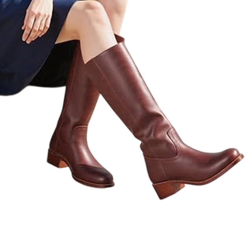 FemFlame Womens 8.5 Dark Brown 1.5" Heel Knee High Boots Closed Square Toe Shoes