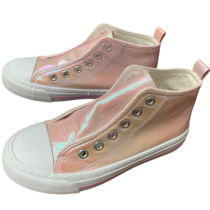 New HugRain Toddler Girls Size 13 Shiny Pink Lace Up High Top Sneakers Shoes
