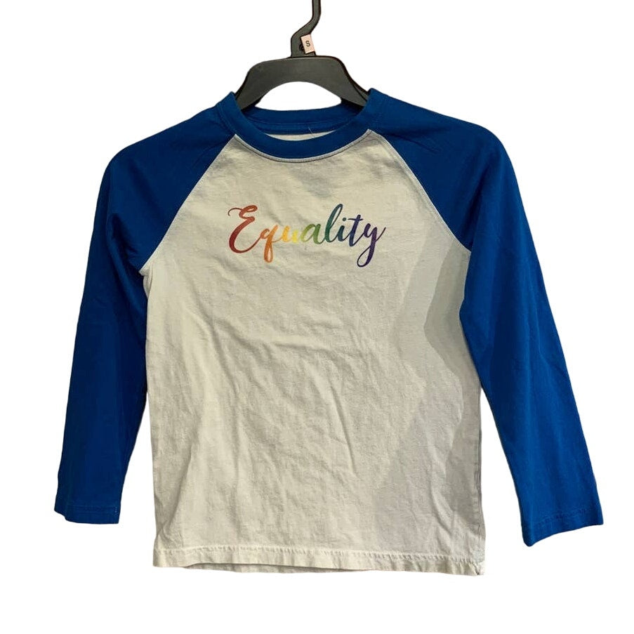 Hand Printed Upcycled Child Equality Rainbow Pride LGBTQ Long Sleeve Cotton Tee