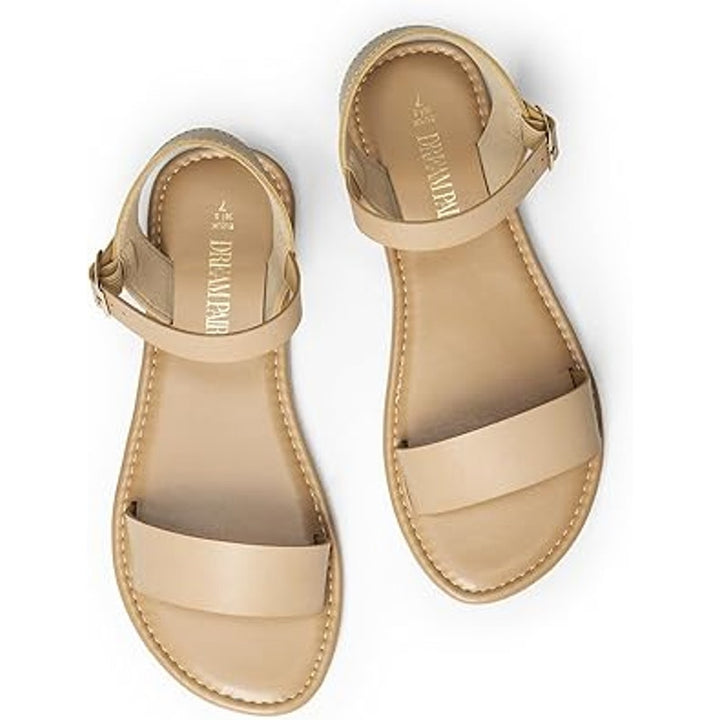 New Dream Pairs Womens Size 8 Tan Ankle Strap Open Toe Flat Sandal Buckle Shoes