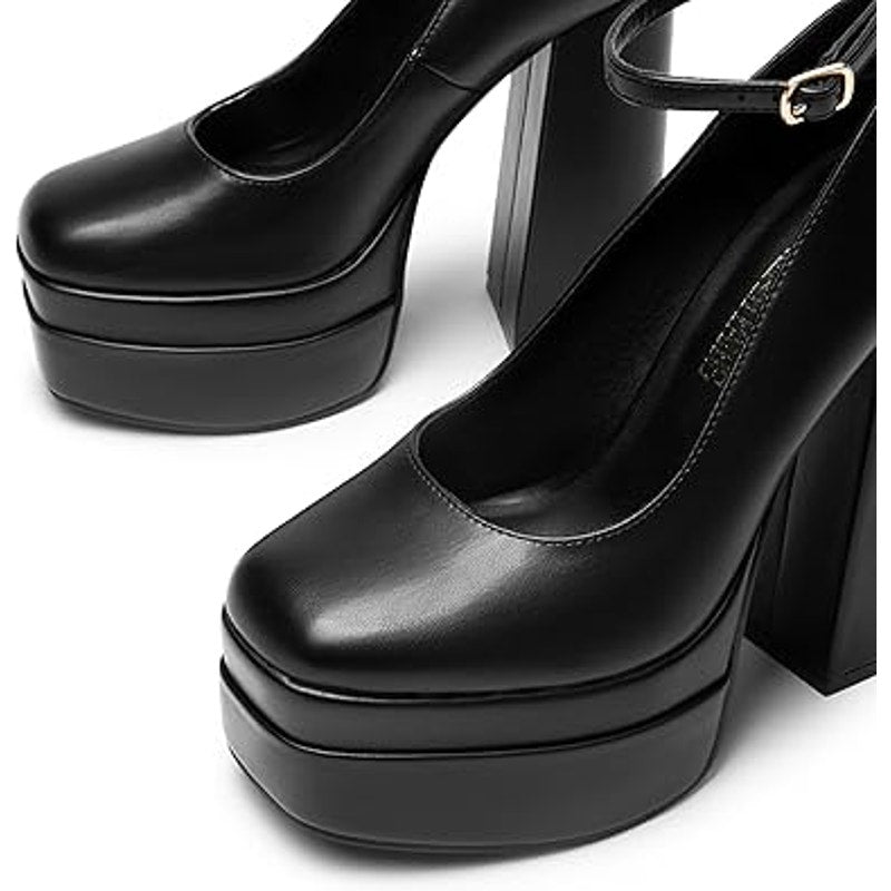 Dream Pairs Womens 8.5 Black 5.5" Platform Heel Closed Toe Ankle Strap Shoes