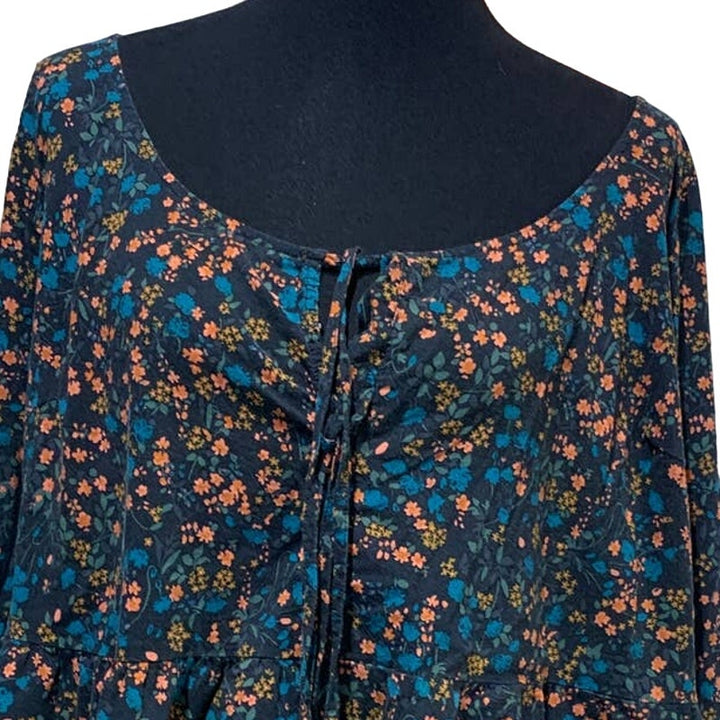 Ava &amp; Viv 2X Floral Long Sleeve Scoop Neck Boho Lightweight Cotton Blend Blouse