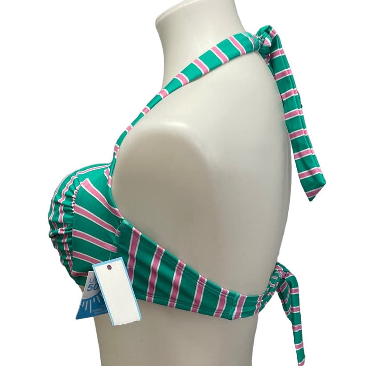 New Draper James Womens XS Striped UPF 50+ Neck Back Tie Halter Swim Top ONLY