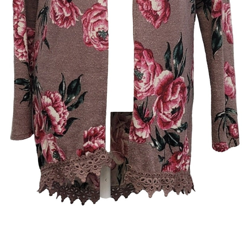 Charlotte Russe Womens Medium PolySpandex Long Sleeve Floral Open Cardigan